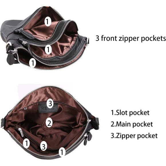 HESHE Leather Crossbody Bag for Women – Designer Shoulder Satchel Handbag - Picture 6 of 6